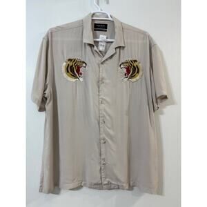NWT Pacsun Men's Tiger Embroidered Button Up Short Sleeve Shirt - Size Large